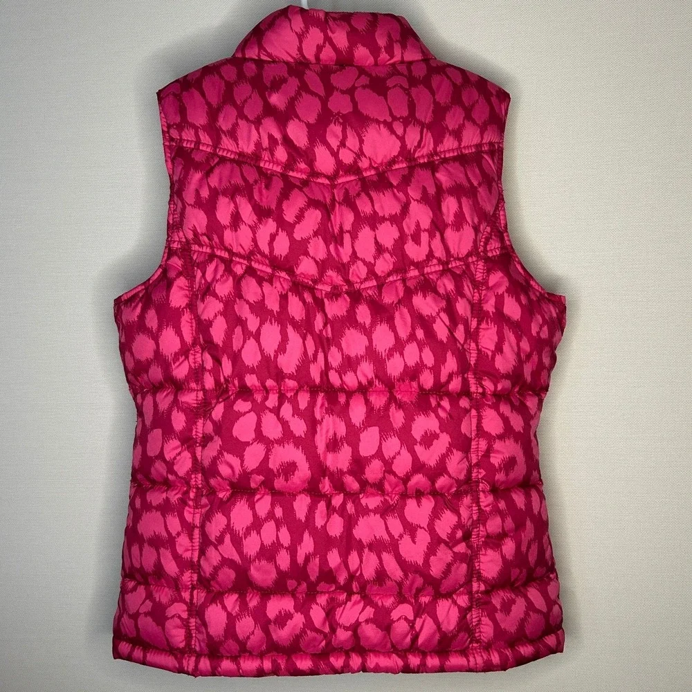 Old Navy Girls XL 14 Cheetah Pink Puffer Vest Fleece Lined Full Zip Quilted Fall